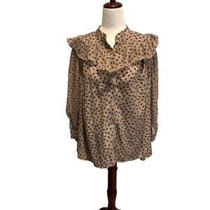 LA MINE DOR Women's Blouse Long Sleeve Sheer Chiffon Ruffle Top